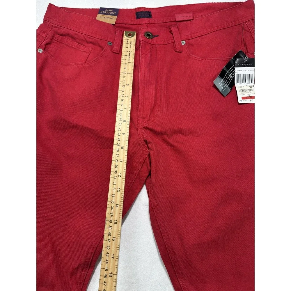 Sean John Clayton Jeans Mens 34x32 Red Slim Straight Denim Chili Pepper Casual